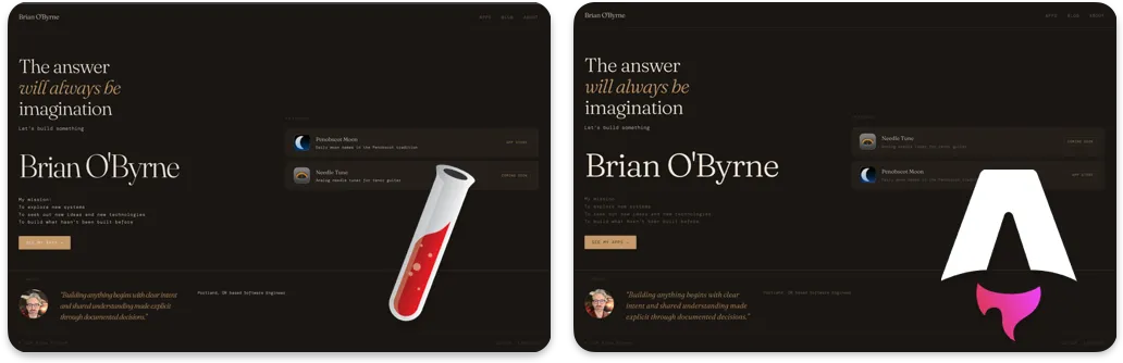 The homepage running on both Jekyll and on Astro